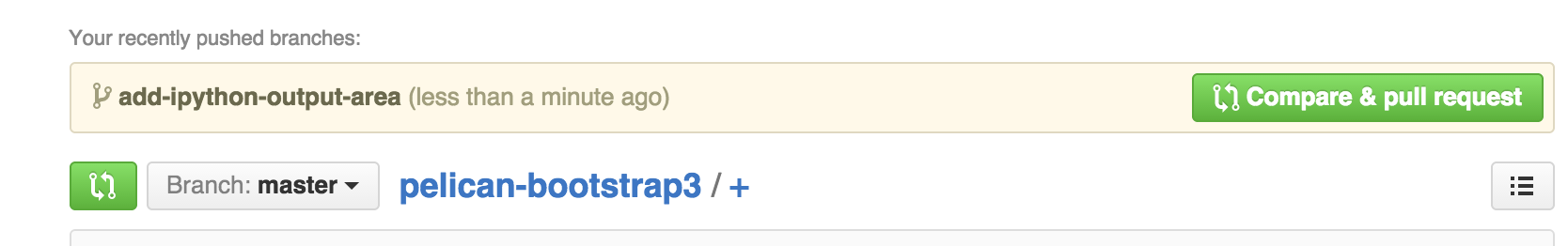Screenshot of github showing pull request button